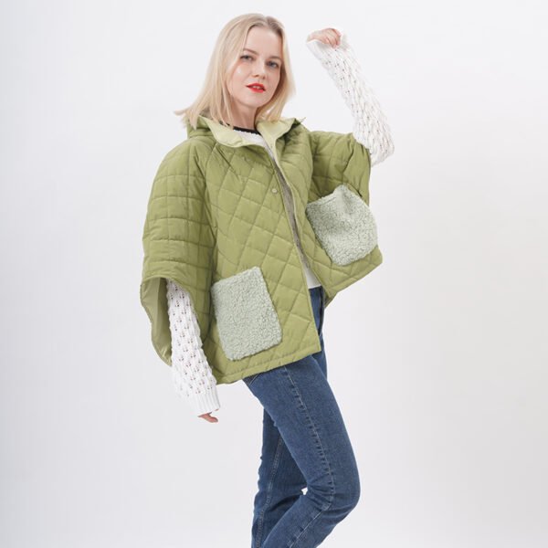 Warm Padded Quilted Cape Jacket with Pocket