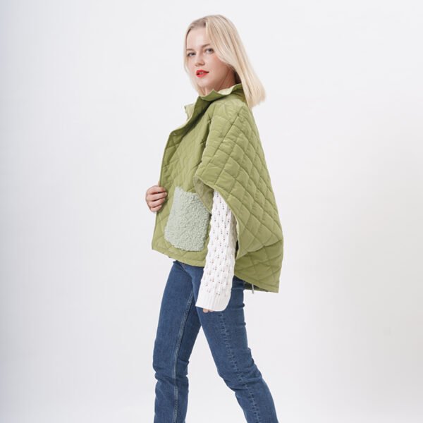 Warm Padded Quilted Cape Jacket with Pocket - Image 5