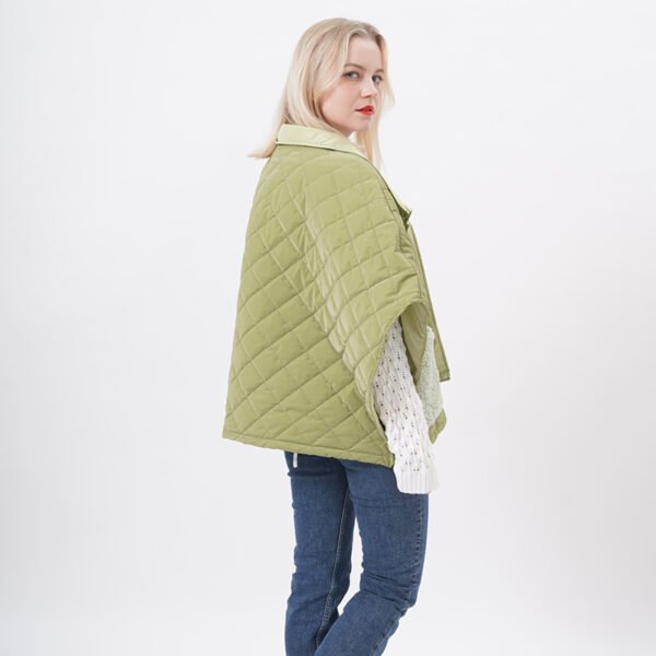 Warm Padded Quilted Cape Jacket with Pocket - Image 4