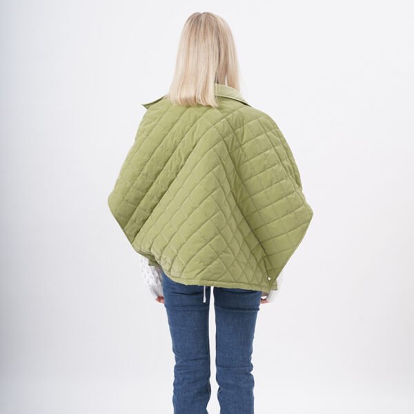 Warm Padded Quilted Cape Jacket with Pocket - Image 3