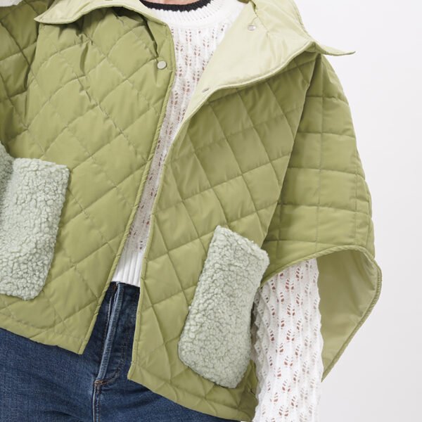 Warm Padded Quilted Cape Jacket with Pocket - Image 2