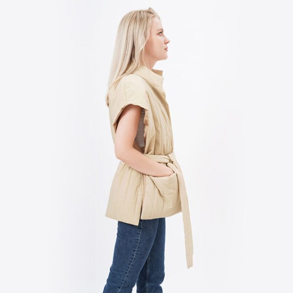 Quilted Jacket Vest with Pockets and Belt - Image 5