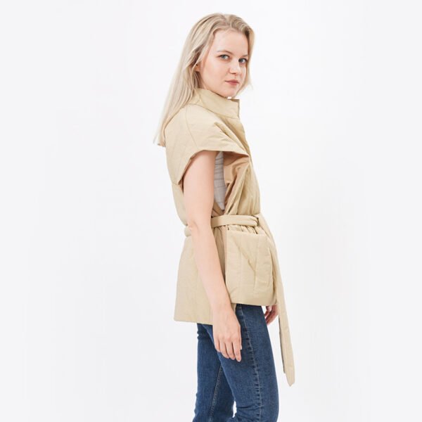 Quilted Jacket Vest with Pockets and Belt - Image 3