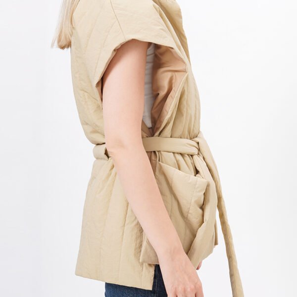 Quilted Jacket Vest with Pockets and Belt - Image 2