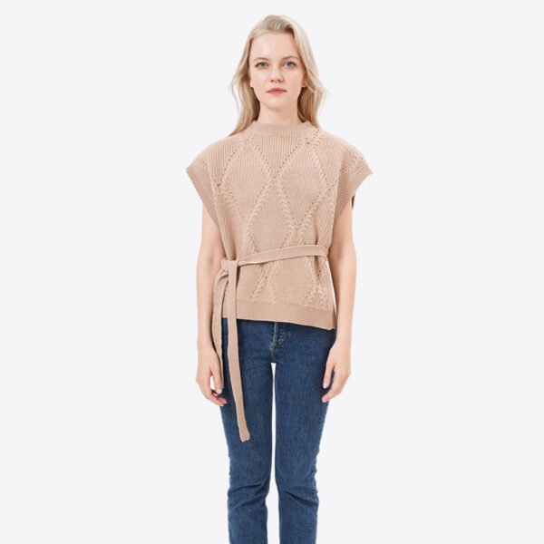 Cropped Drop Sleeves Sweater Vest with Belt - Image 7