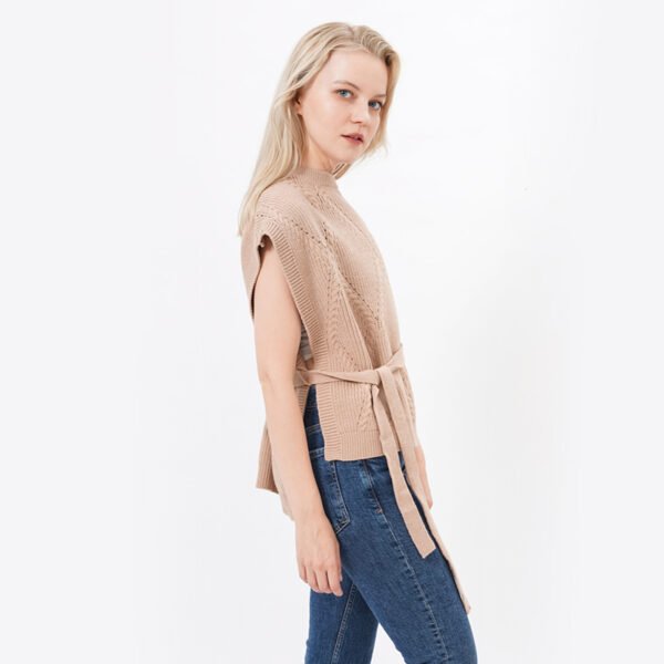 Cropped Drop Sleeves Sweater Vest with Belt - Image 6