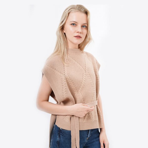 Cropped Drop Sleeves Sweater Vest with Belt