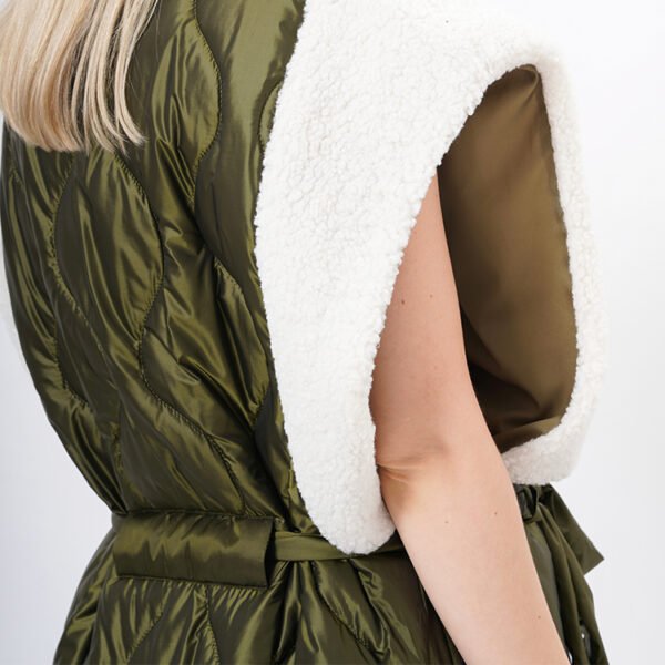 Warm Padded Quilted Cape Jacket with Sash - Image 3