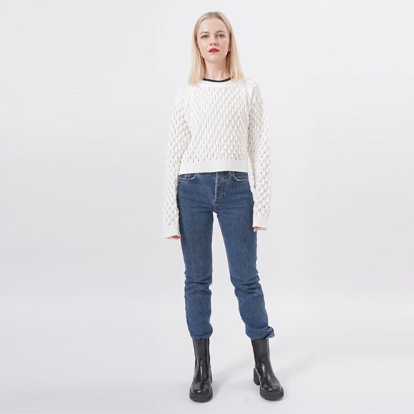 Long Sleeves Knit Cropped Crochet Sweater - Image 7