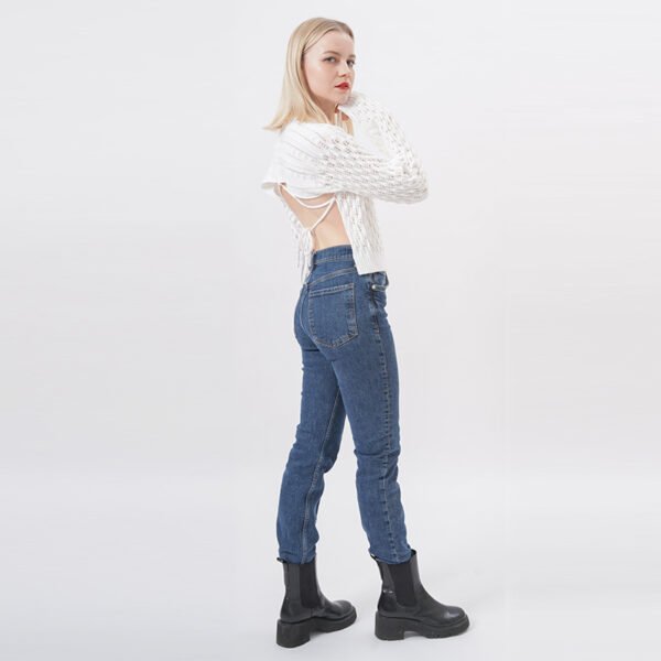 Long Sleeves Knit Cropped Crochet Sweater - Image 5
