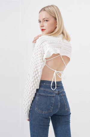 Long Sleeves Knit Cropped Crochet Sweater