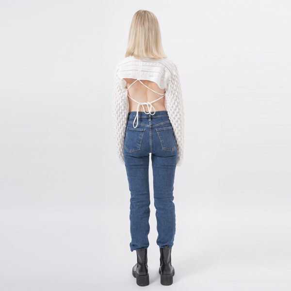 Long Sleeves Knit Cropped Crochet Sweater - Image 3