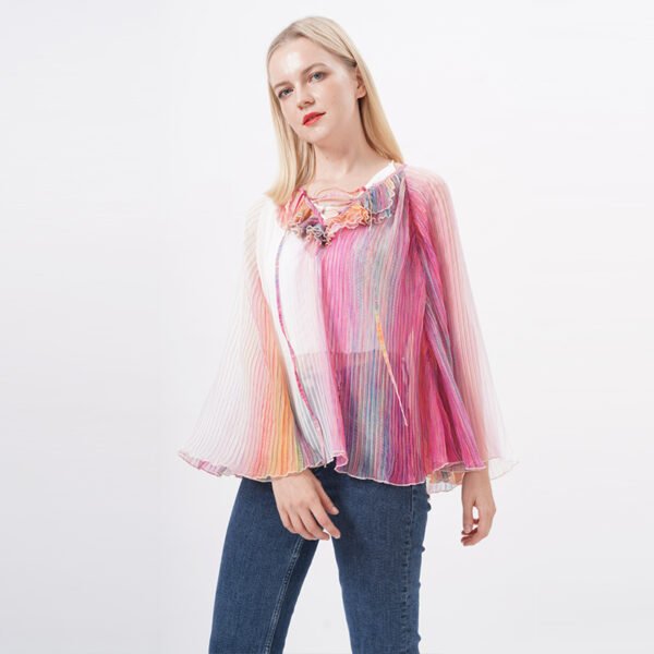 Bell Sleeeves Flowy Pleated Drawstring Blouse