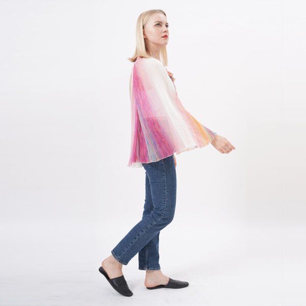 Bell Sleeeves Flowy Pleated Drawstring Blouse - Image 3