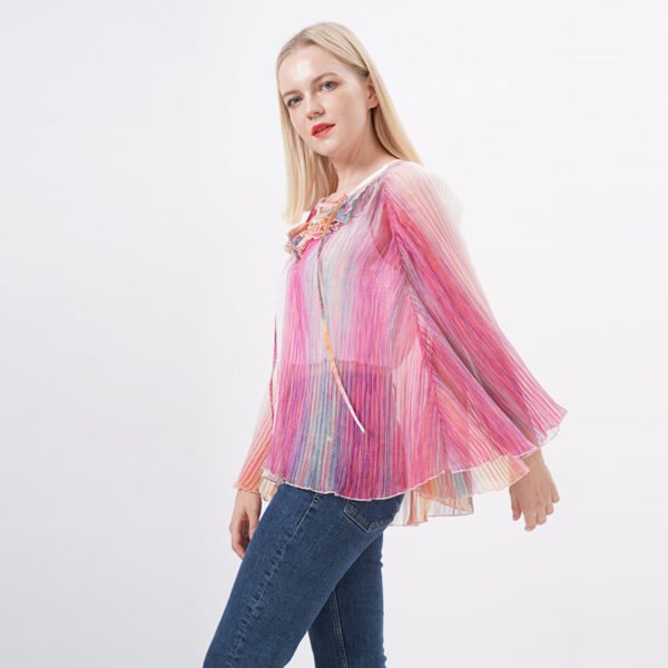 Bell Sleeeves Flowy Pleated Drawstring Blouse - Image 2