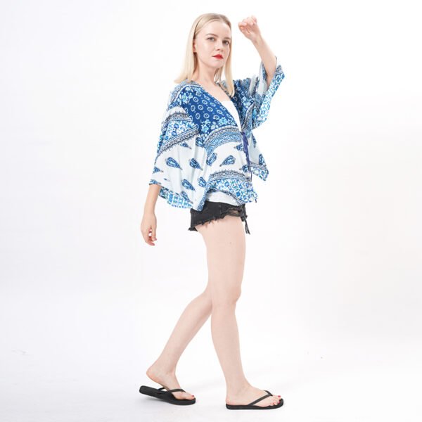 Front Tie Floral Kimono Blouse Tops