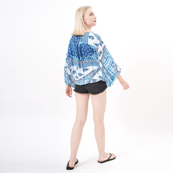 Front Tie Floral Kimono Blouse Tops - Image 5