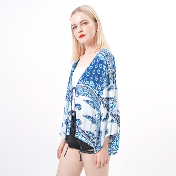 Front Tie Floral Kimono Blouse Tops - Image 4
