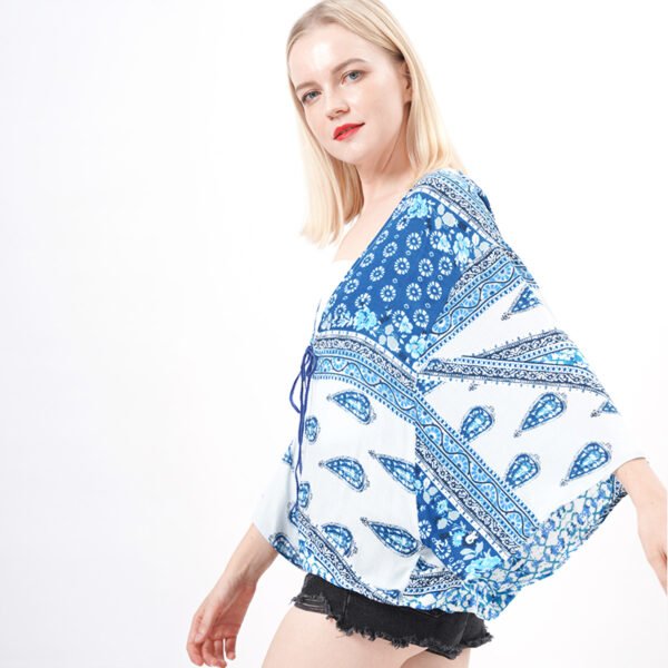 Front Tie Floral Kimono Blouse Tops - Image 2