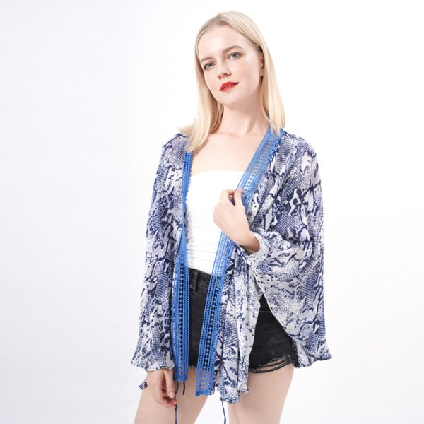 Lace Trim Leopard Kimono Blouse Tops