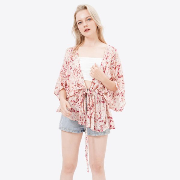 Open Front Short Cotton Kimonos Cover Ups with Lurex