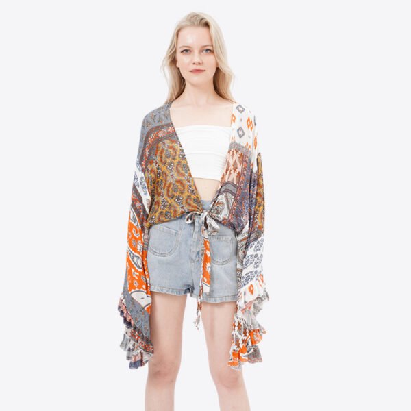 Batwing Sleeves Printed Blouse Tops Kimonos - Image 7