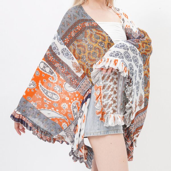 Batwing Sleeves Printed Blouse Tops Kimonos - Image 2