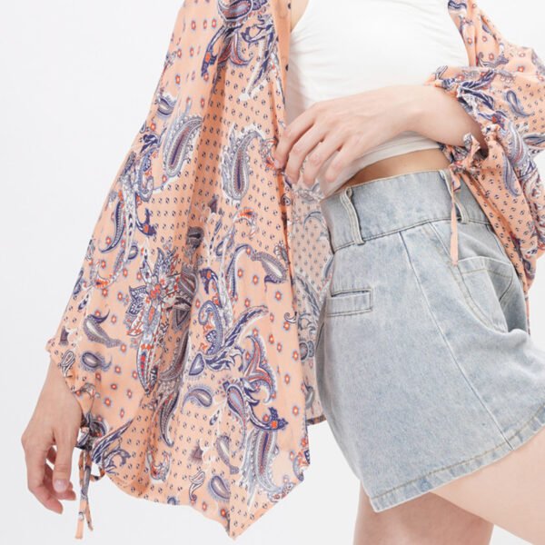 Batwing Sleeves Printed Kimonos Beach Cover Up - Image 2