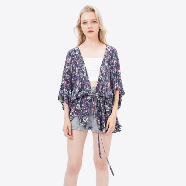 Floral Printed Casual Kimonos with Drawstring - Image 7