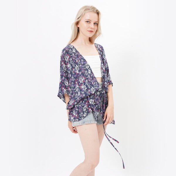 Floral Printed Casual Kimonos with Drawstring