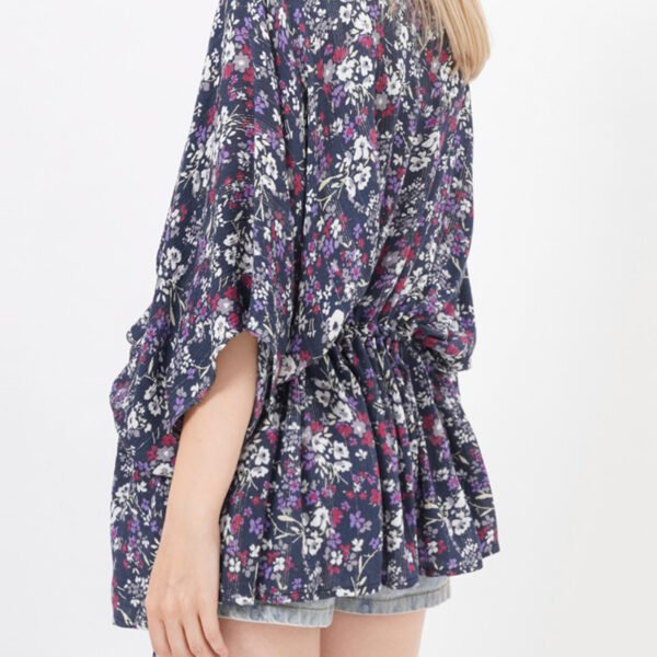 Floral Printed Casual Kimonos with Drawstring - Image 2