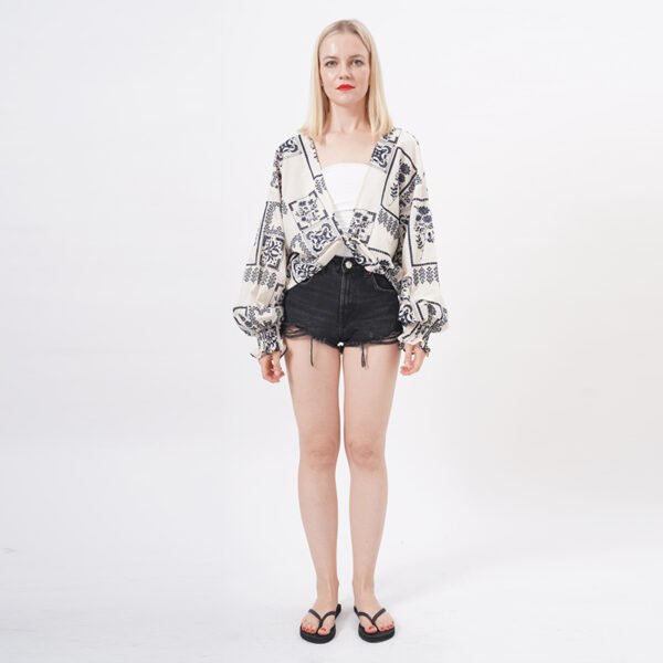 Long Sleeve Cross Wraps Blouse Crop Tops - Image 7