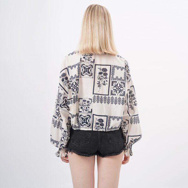 Long Sleeve Cross Wraps Blouse Crop Tops - Image 3