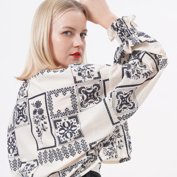 Long Sleeve Cross Wraps Blouse Crop Tops - Image 2