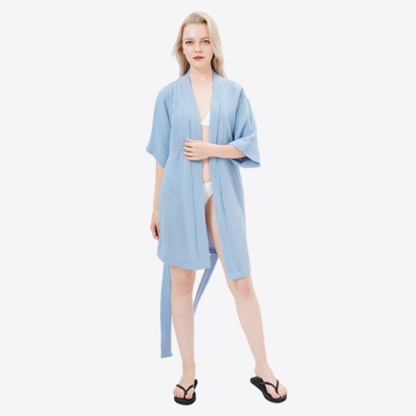 Plain Crepe Cotton Pyjamas Robe with Sash - Image 7