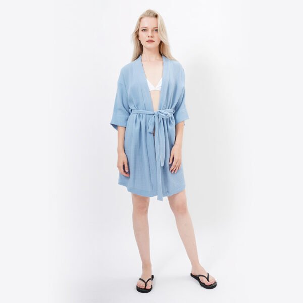 Plain Crepe Cotton Pyjamas Robe with Sash - Image 6