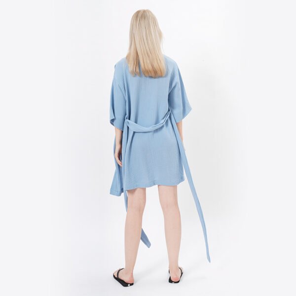 Plain Crepe Cotton Pyjamas Robe with Sash - Image 3
