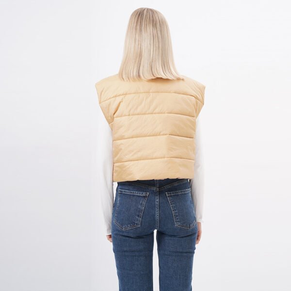 Sleeveless Quilted Cropped Padded Gilet with Pockets - Image 3